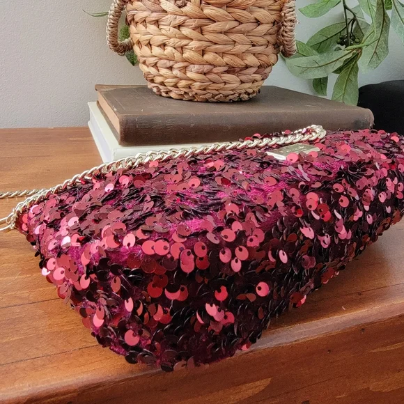 Kate Spade Kiki Deep Berry Burgandy Sequin Convertible Shoulder Bag Purse - Picture 8 of 15